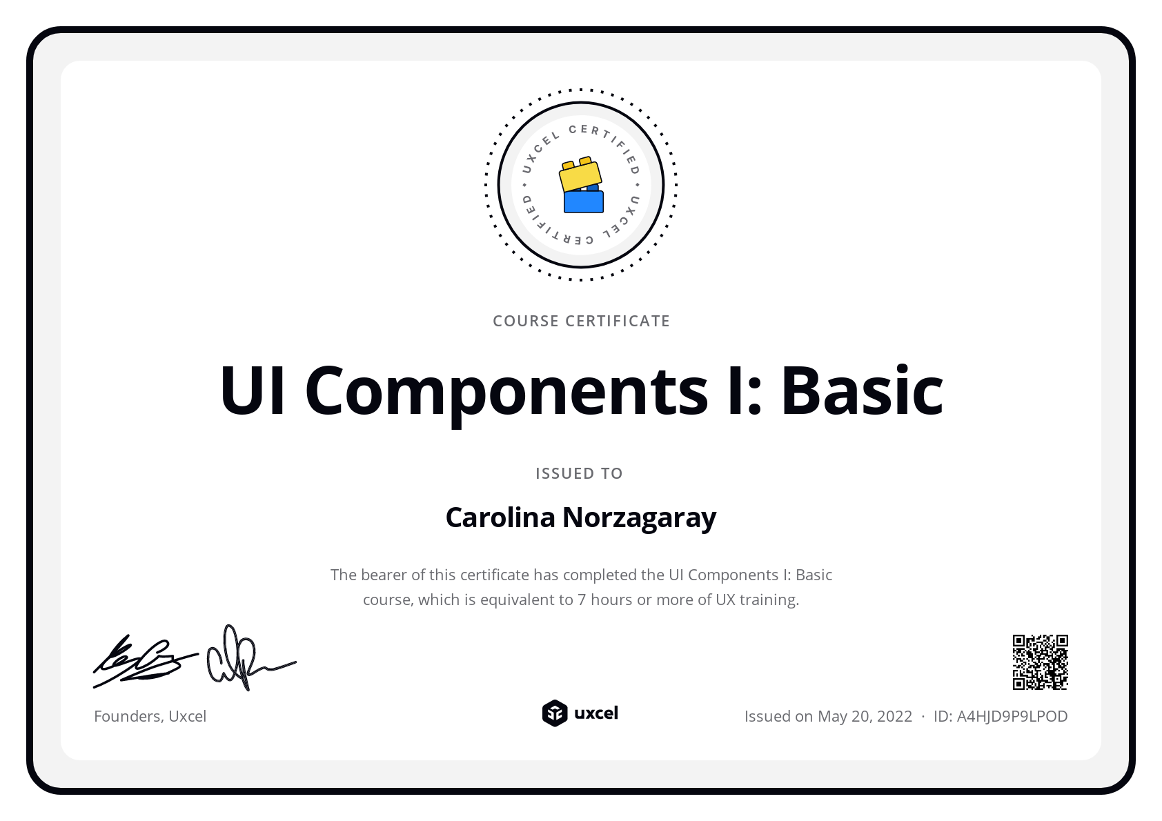 Carolina Norzagaray's certificate